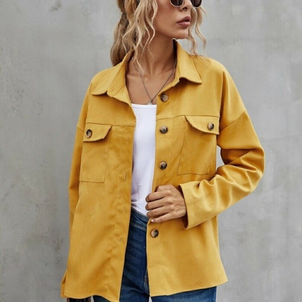 New AVEC LES FILLES French Terry Pigment Dyed Mustard Cotton Blend Shacket Sz M